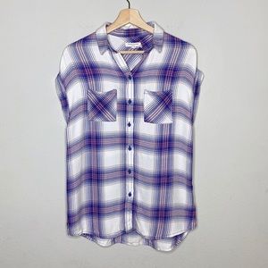 BEACHLUNCHLOUNGE button down plaid collared top